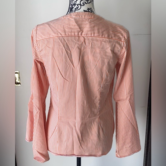 Linea by Louis Dell'Olio Size 2 White and Orange Bell Sleeve Striped Blouse - Picture 4 of 14